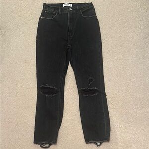 Abercrombie Ankle Straight Black Distressed Jeans